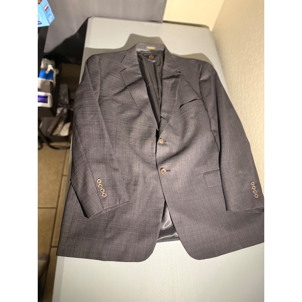 Tommy Hilfiger Mens 46R Blazer Grey Brown Glen Plaid 2 Button Suit Jacket